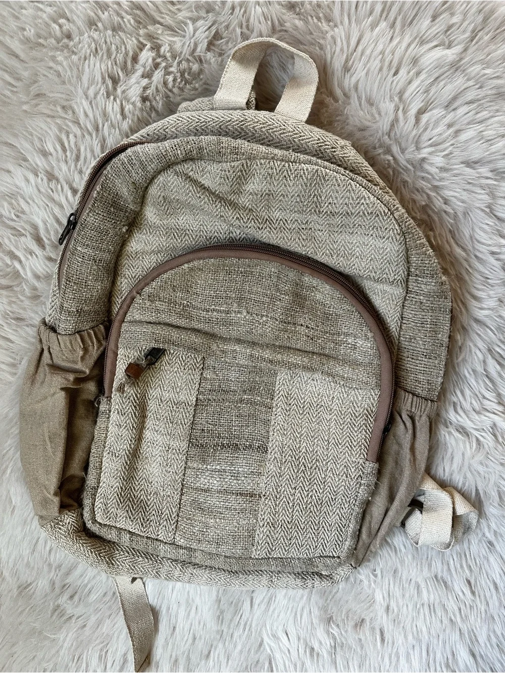 Neutral Beige Textured Laptop Backpack for Women (handmade)